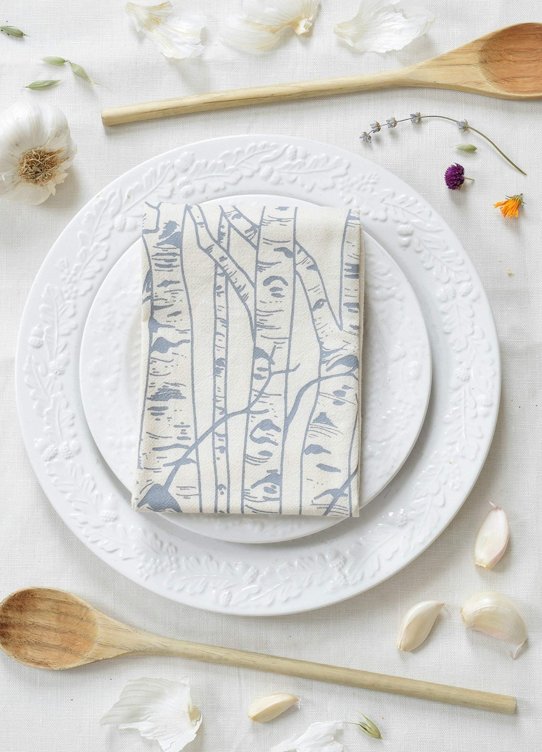 Organic Cotton Birch Tree Tea Towel in Grey