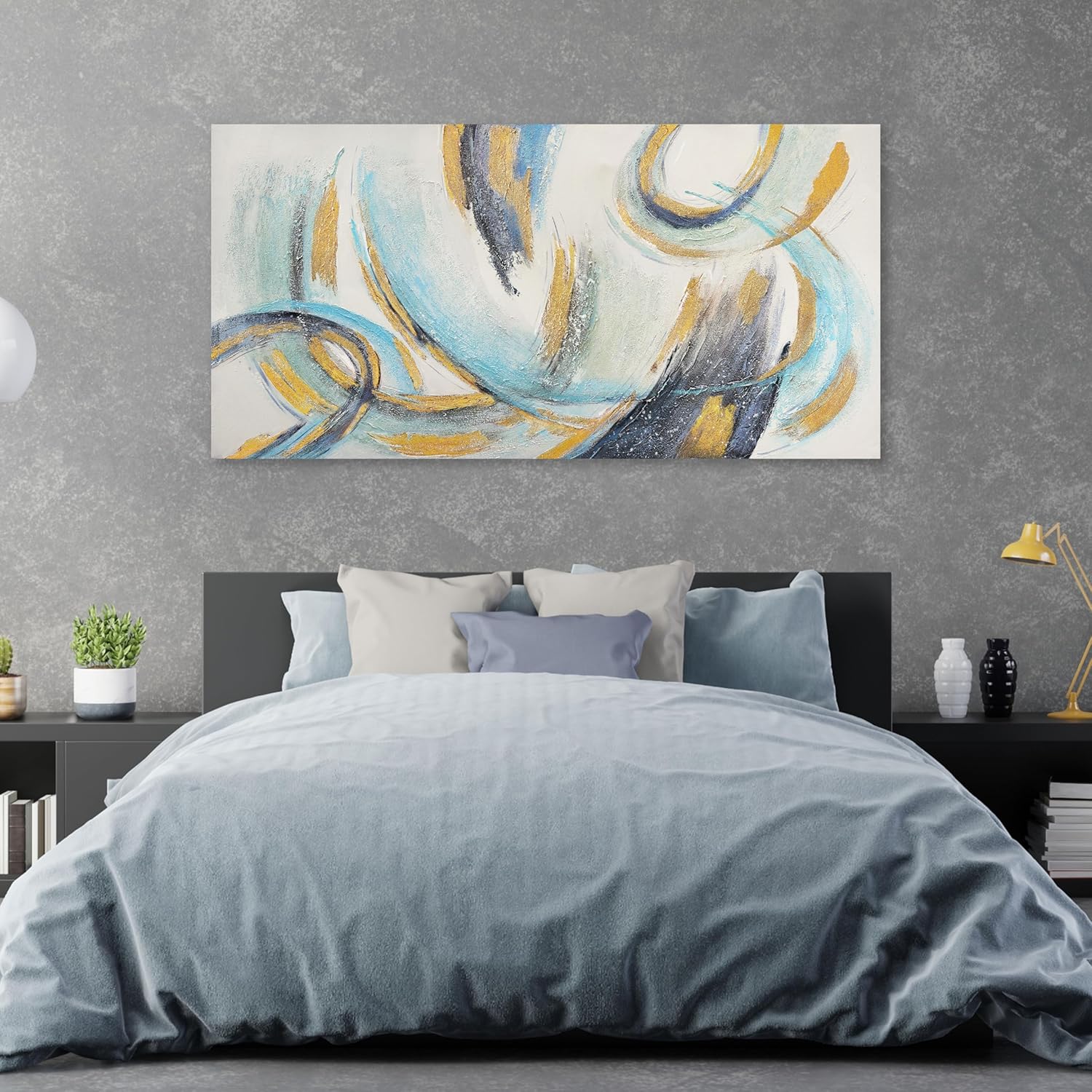 Condition photo showing New/Like New for glvzygy abstract wall art blue and gold 24"x48" canvas wall decor frame artwork modern home wall decor for living room, bedroom, office 48"l x 24"w gold