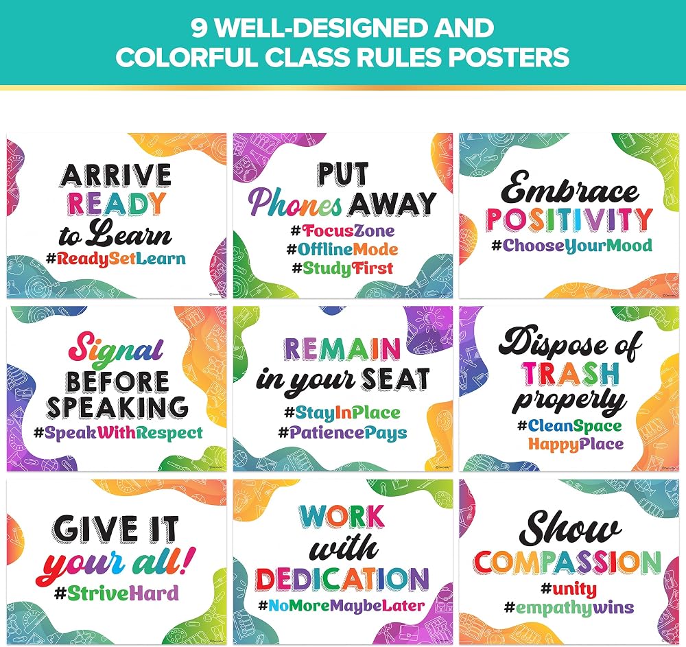 Decorably 10 Colorful Classroom Rules Poster High Australia | Ubuy