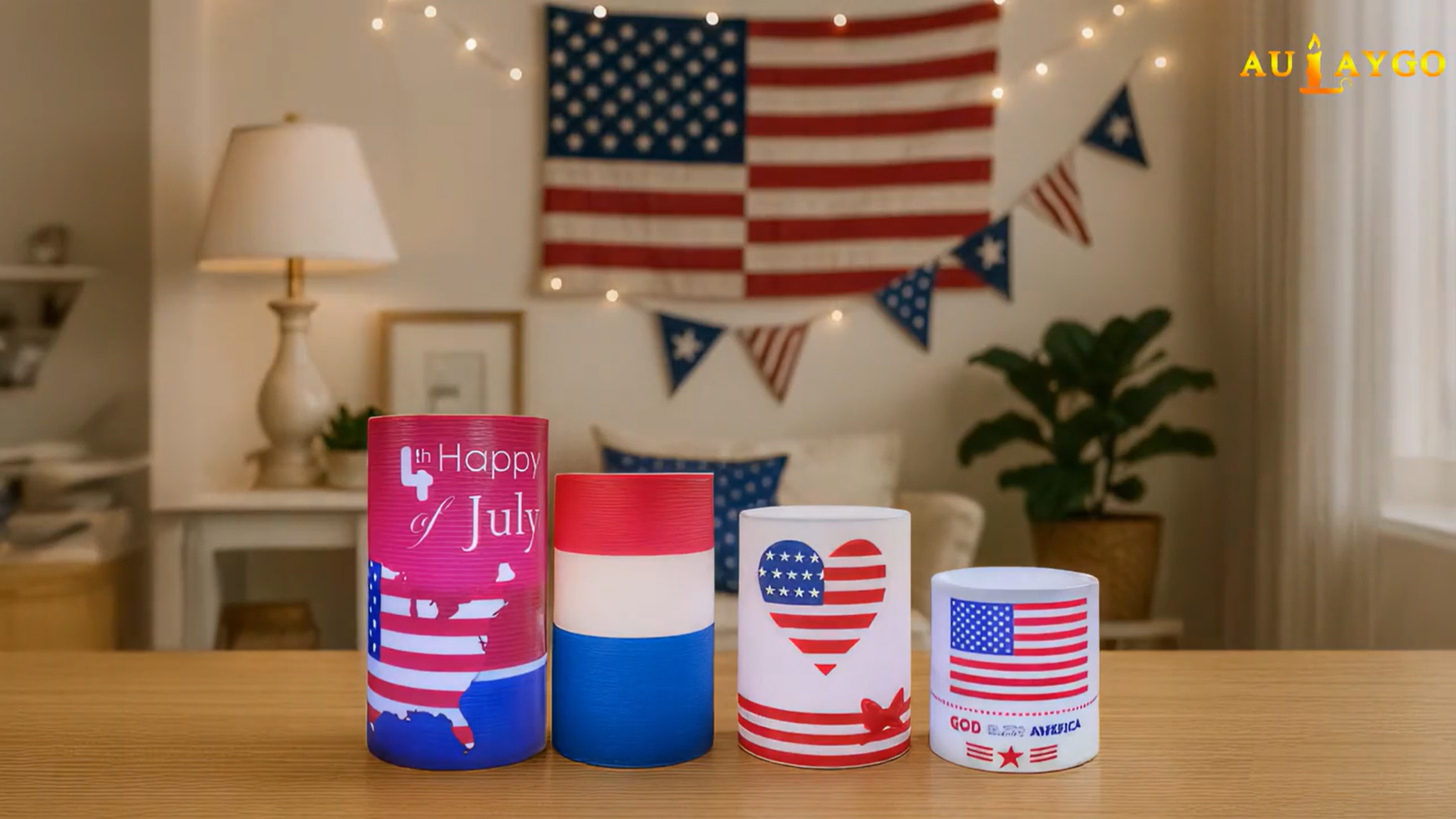 Image of 4th of July Flameless Pillar Candles with Timer Remote Control,250th Anniversary Red White and Blue LED Candles Battery Operated Set of 4 for American Independence Day Home Decor
