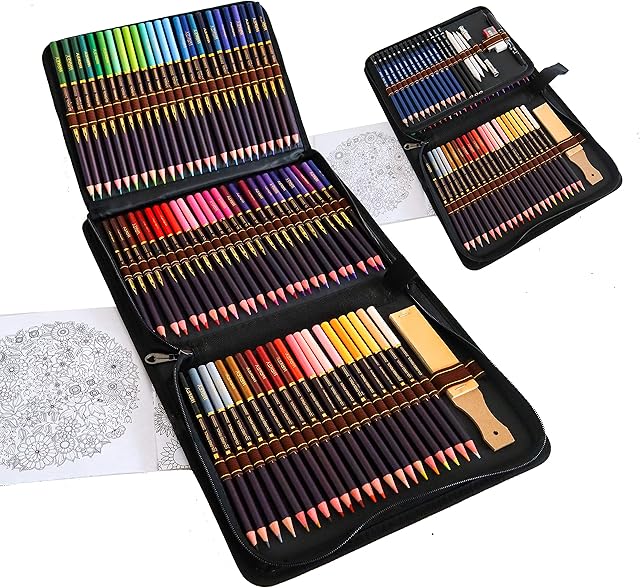 WRKEY Complete 96 Piece Drawing Set - Beginner or Professional, Pencil Case with 72 Colouring Pencils, 12 Lead Pencils and Accessories, Perfect for for Artists, Adults and Students