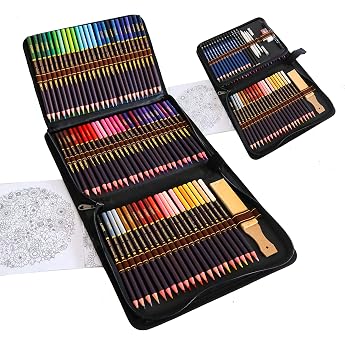 Complete Drawing Set 96 Pieces - Beginner or Advanced Pencil Case with 72 Colouring Pencils 12 Pencils and Accessories Ideal Set for Artists Adults