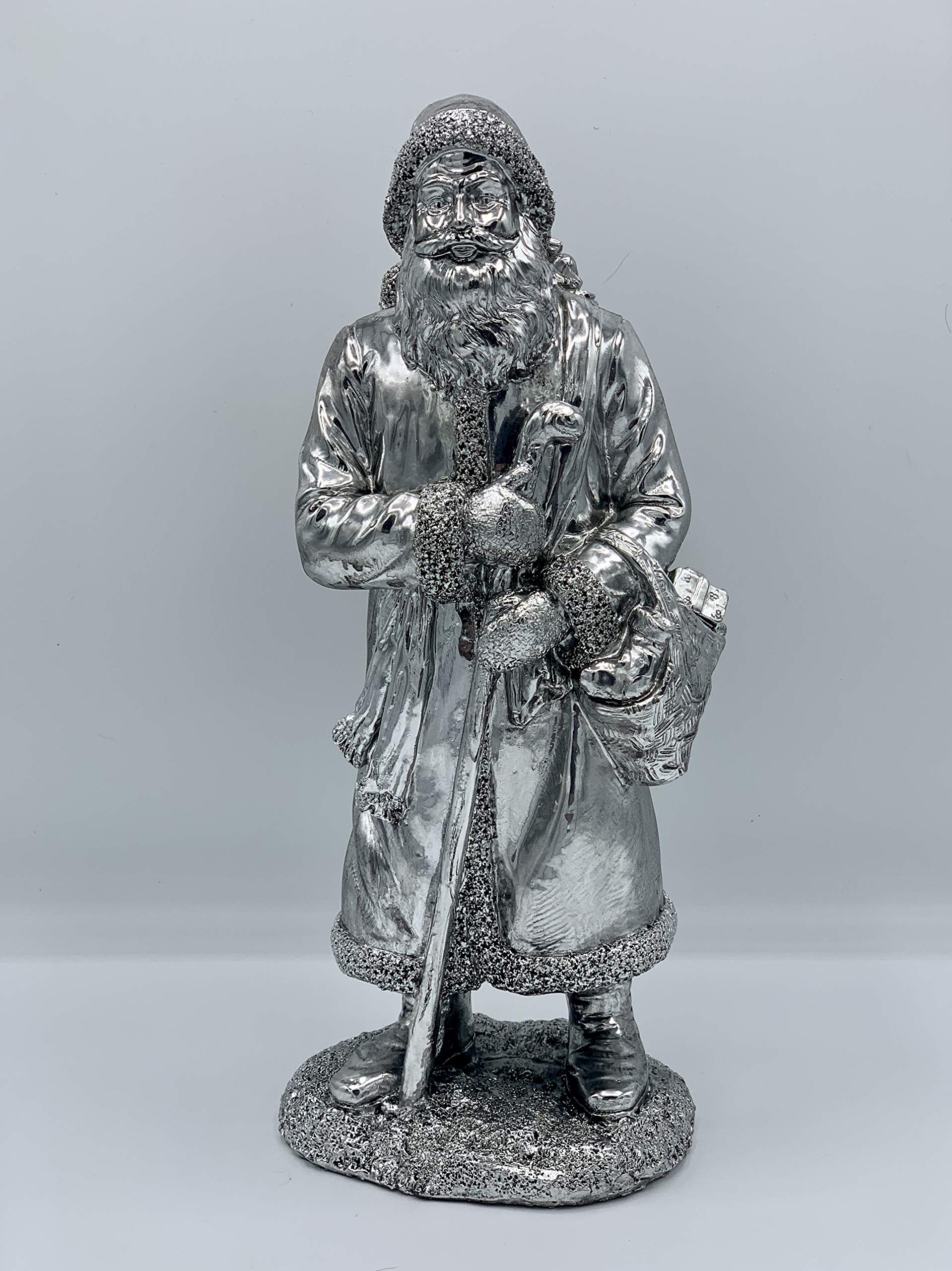 Weihnachtsmann mit Stock (Silber, 29,5 cm