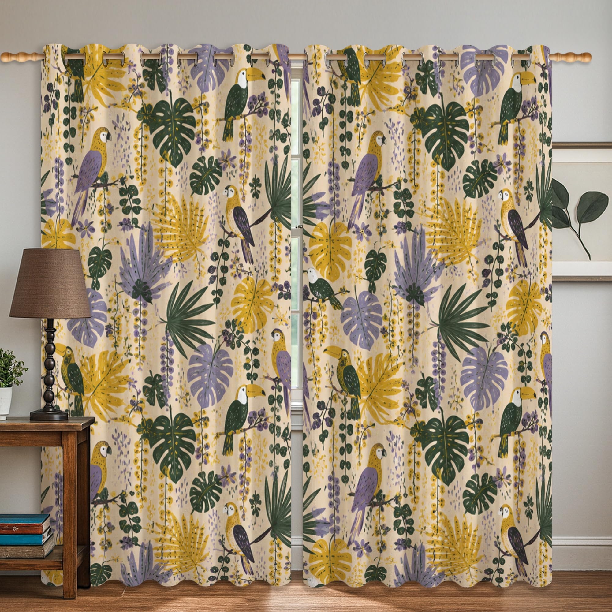 Rideaux occultants de chambre motif perroquet thermique vert d'été pour salon 132x183 cm