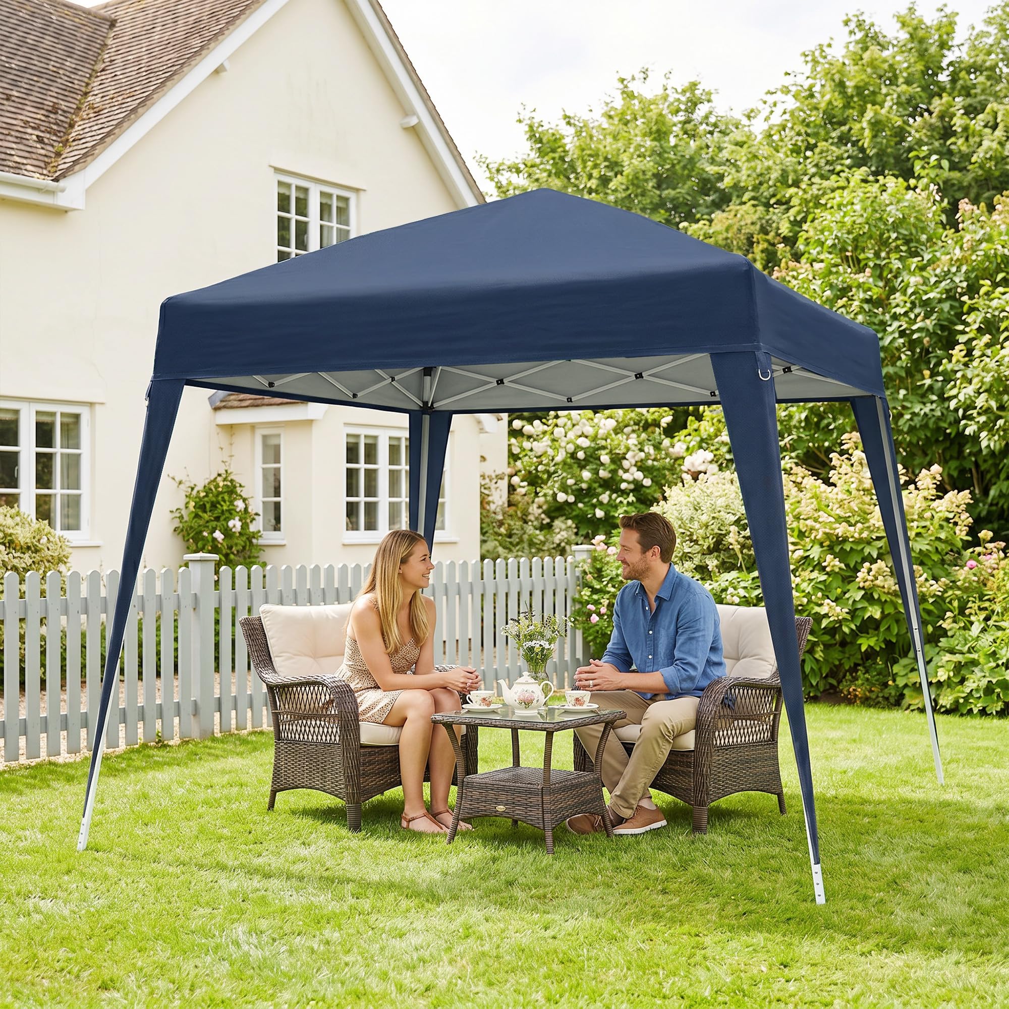 Outsunny Tonnelle de Jardin 3x3m Pop up Tente Pliable Acier Polyester imperméabilisé Anti UV avec Sac de Transport Bleu