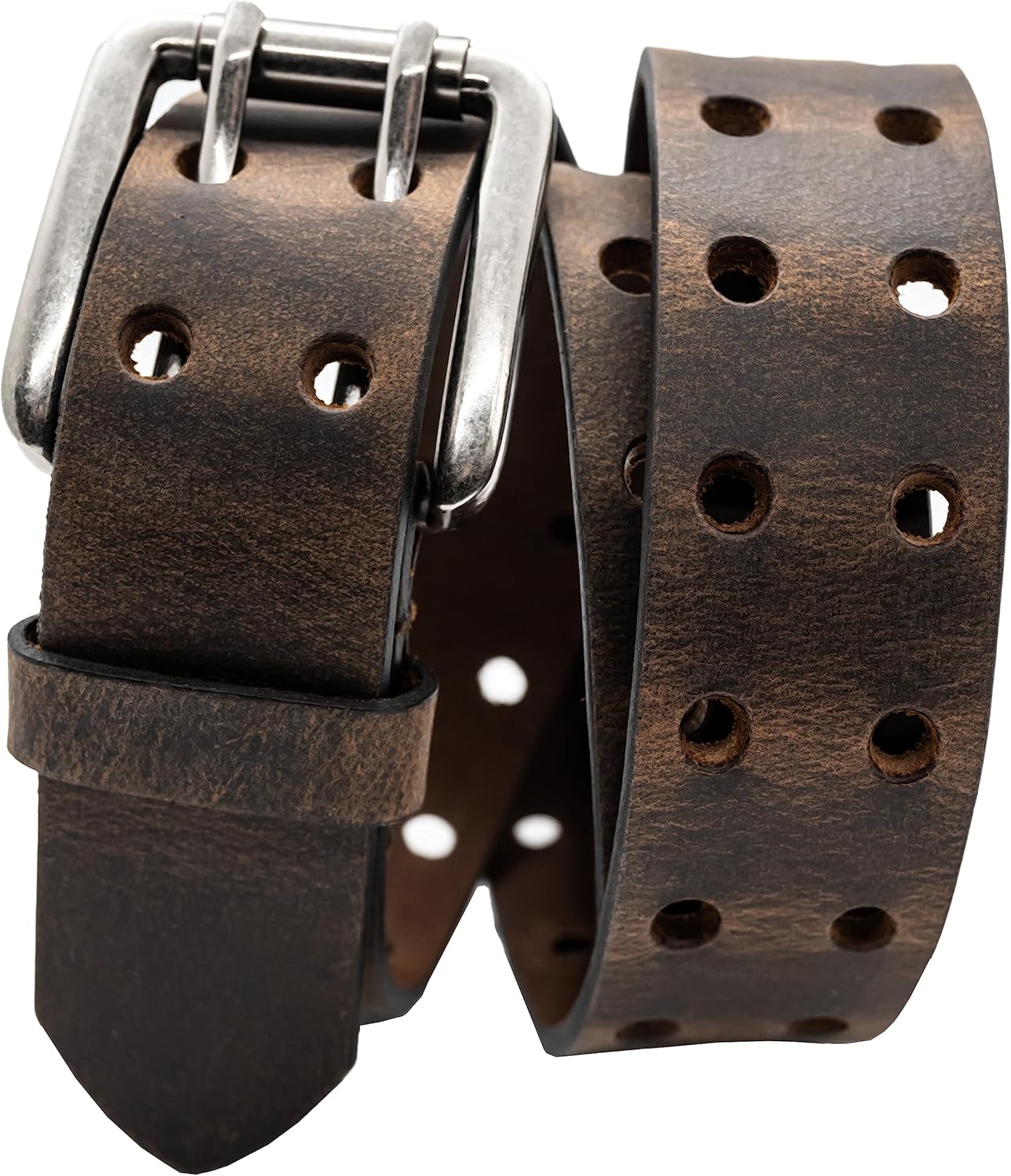 Full Grain Heavy Duty Buffalo Leather Double Prong 1.5 Inch WIde Belt - Crazy Horse Brown