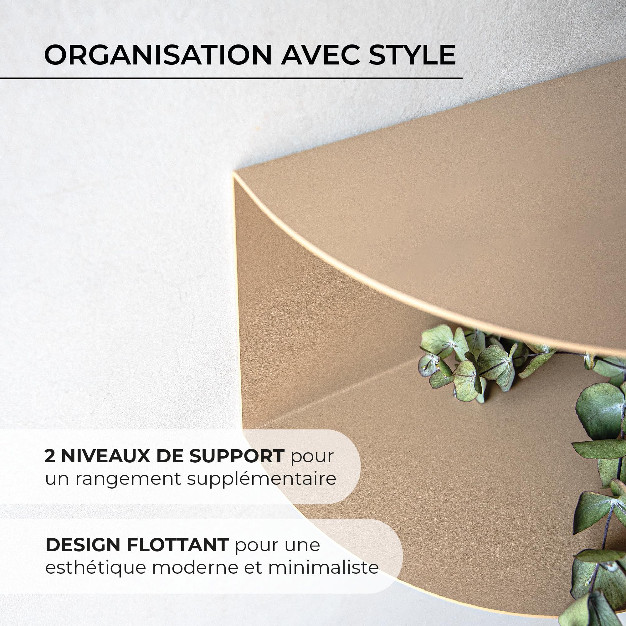 MILUKA Console Entree Suspendue Ovva 60 cm, en métal Blanc, 2 Niveaux