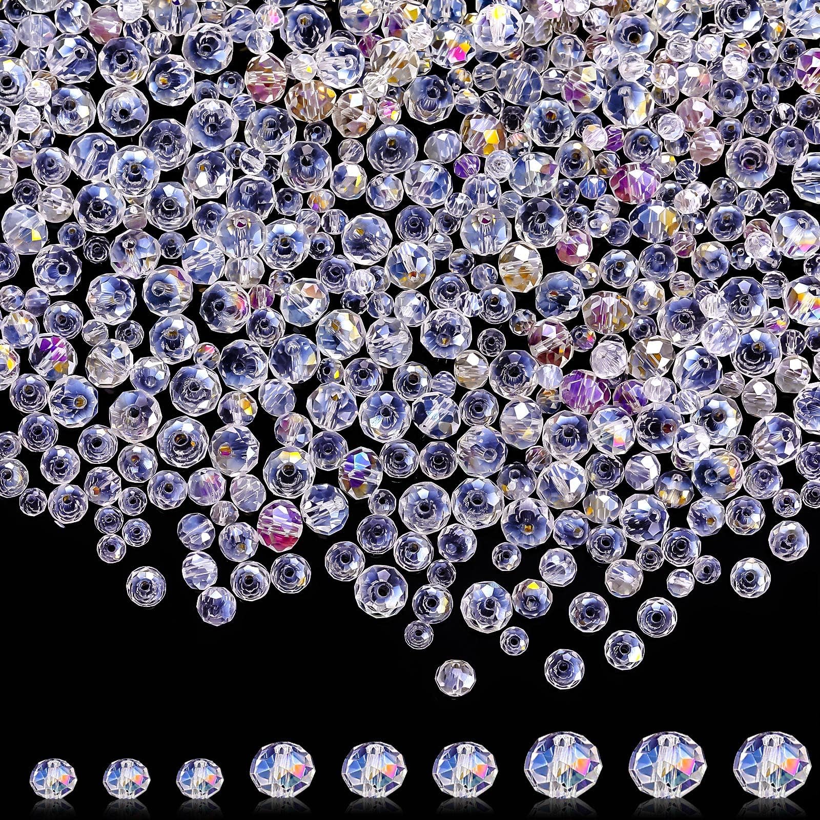 1000 Pcs Glass Beads Bulk Assorted Crystal Beads for Jewelry Making Colorful Faceted Briolette for DIY Craft, Jewelry Making, Necklace, Wristband 4 mm 6 mm 8 Mm(Bright Color)