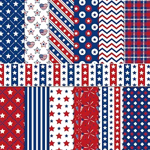 24 Sheets Patriotic American Flag Pattern Scrapbook Paper, 12'' x 12''