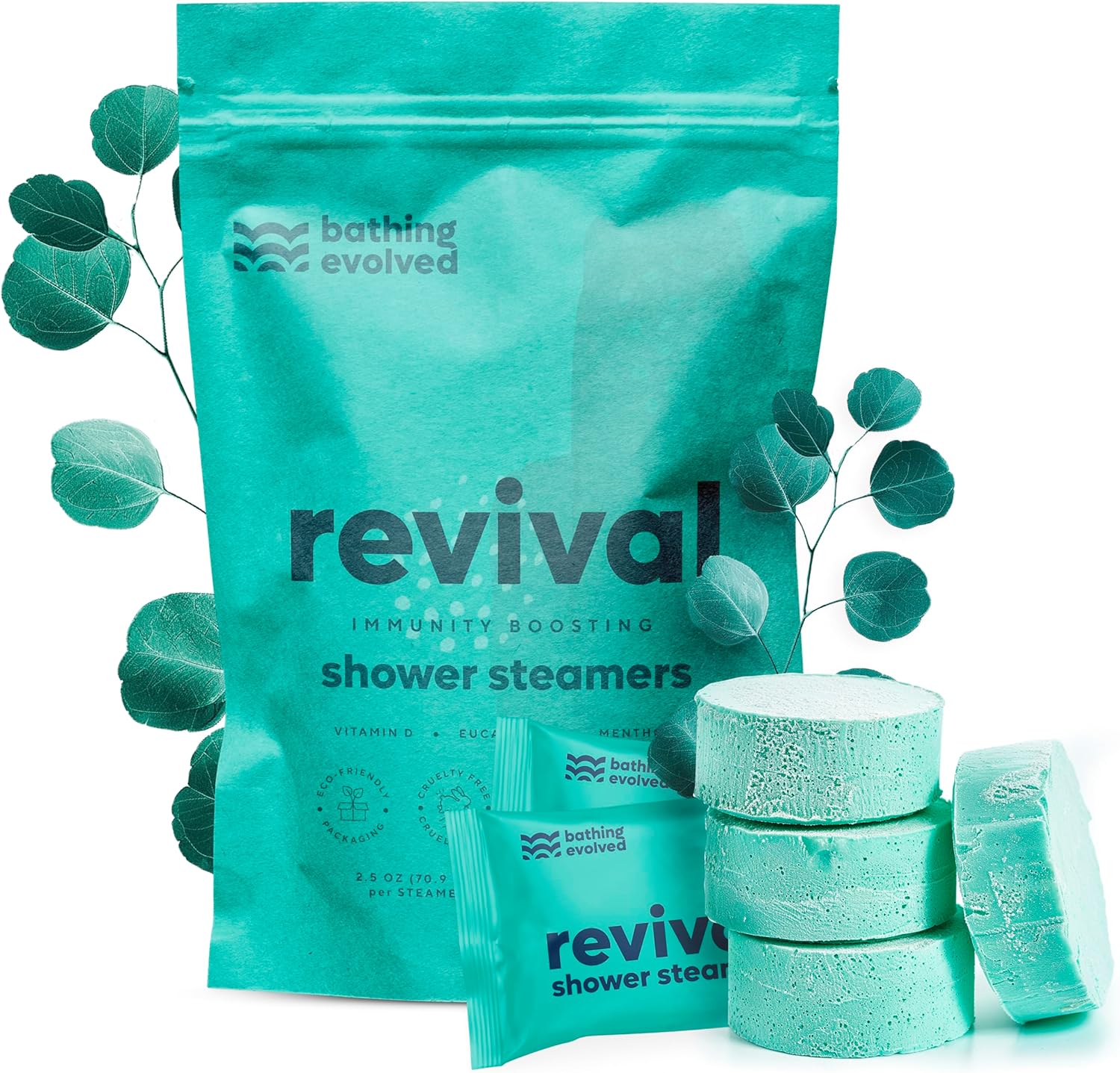 Revival Eucalyptus Immune Shower Steamers by Bathing Evolved (18 Pack) – Natural Stress Relief Aromatherapy with Vitamin D3 – Gifts for Women