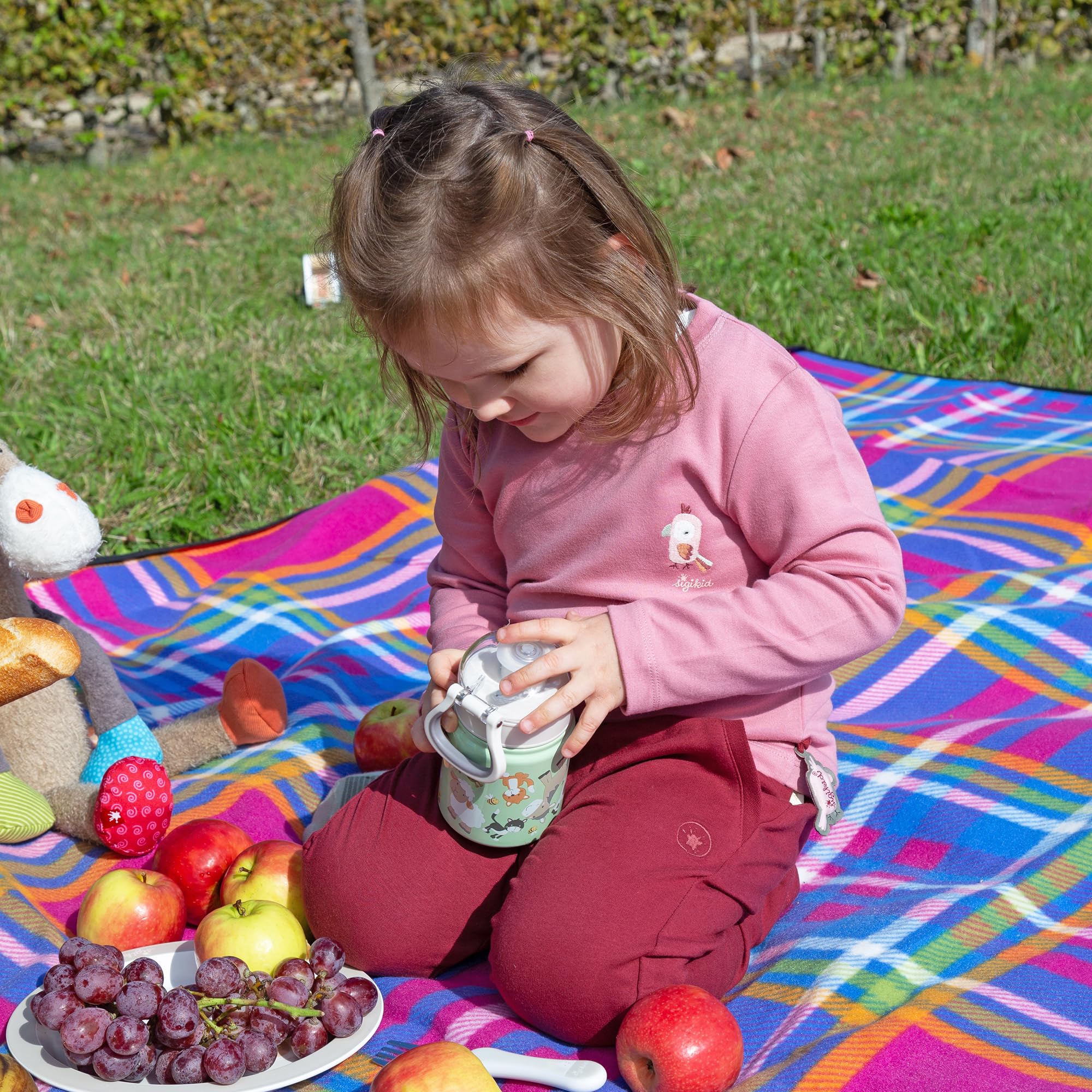 Sigikid Botella de agua de acero inoxidable, 400 ml, diseño infantil de granja