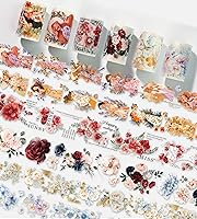 Vista 9 de Juego de 12 Rollos de Cinta Washi Floral de PET y Pegatinas de PET – Fácil de Usar para Journaling y Elaboración de Tarjetas, Ideal
