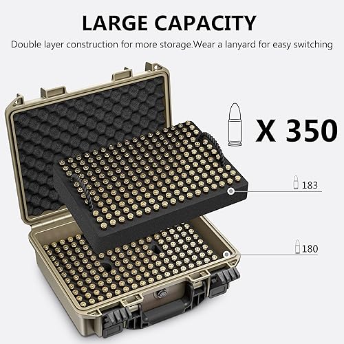 Miniatura 9 de Kinghardcase 350 Round Bullet Locking Storage Case - Travel SafeMil SpecWaterproof Ammo Box - for 9x19mm Parabellum9mm Luger,.40 S&W, 380ACP, 38