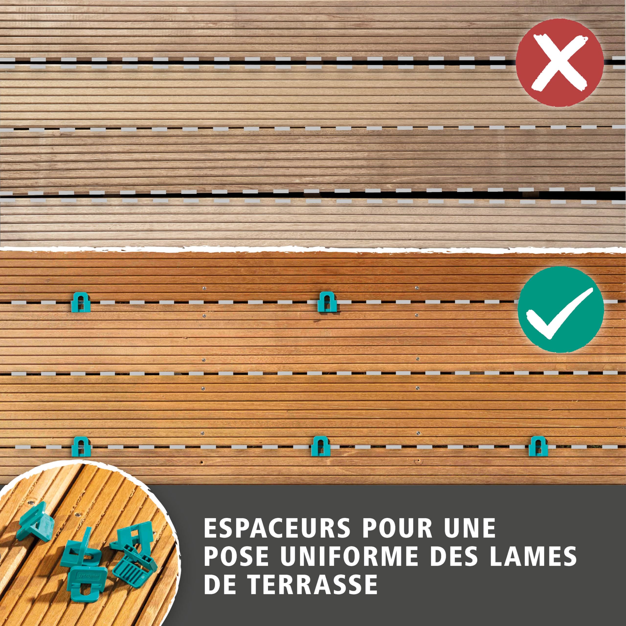 Wolfcraft Kit de construction de terrasse 11 pièces - Serre-joint, Patins, Espaceurs, Guide de perçage, Foret, Clé Allen