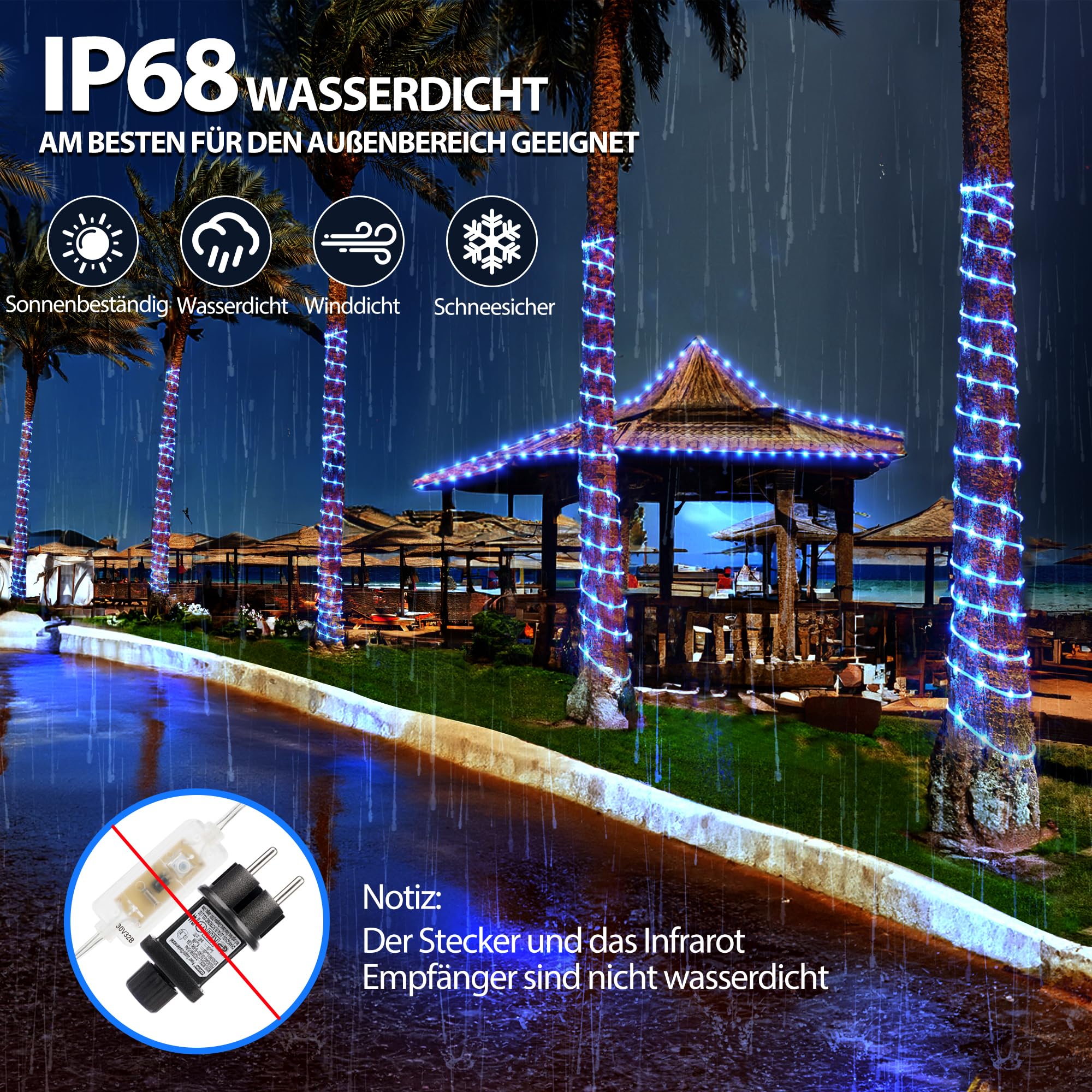 StarryEver Anschließbar 30M LED Schlauch Lichterkette Außen Strom, 300er LED Lichtschlauch Außen Bunt, 18 Farben Lichterkette Innen, Patio Lichterschlauch mit Fernbedienung für Outdoor Garten Balkon