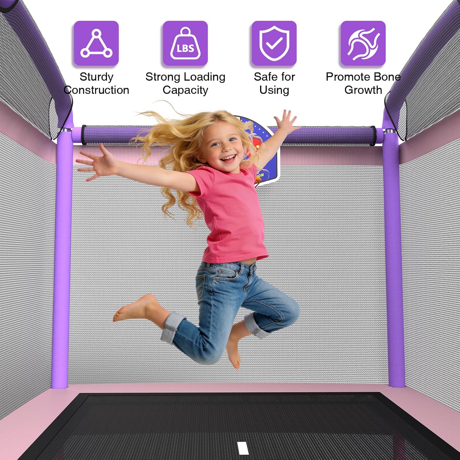 LANGXUN 6FT Rectangle Trampoline for Kids, 5-in-1 Toddler Trampoline, ASTM Approved Indoor Outdoor Mini Trampoline with Safety Enclosure Net Age 1-10