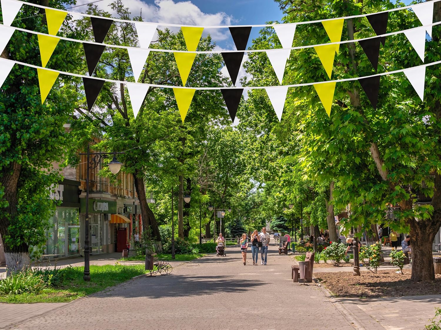 100 Feet Yellow Black & White Pennant Banner Flags String Hanging Yellow Black & White DIY Triangle Bunting Flags,Party Decorations for Grand Opening,Party Events,60 Pcs image 4
