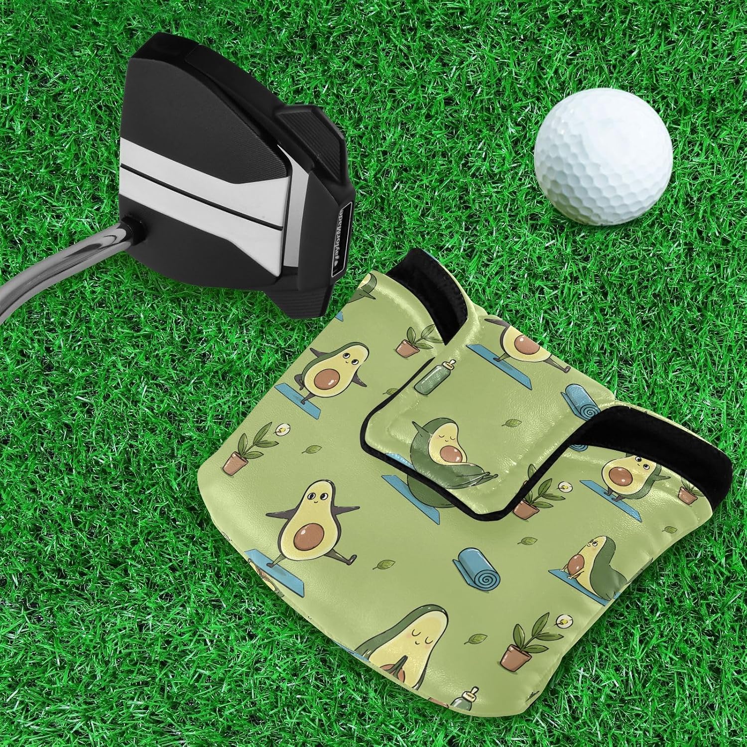 ALAZA Avocado Yoga Pattern Mallet Putter Cover Headcover Magnetic Golf Head Covers Headcovers Club Protective Equipment for Scotty Cameron Odyssey Two Ball Taylormade image 2