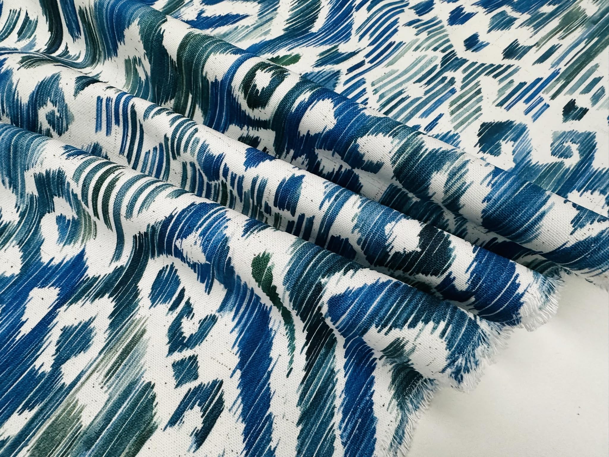 Niebieski i zielony Ikat kwiatowy wachlarz adamaszek kwiat tkanina geometryczny paisley materiał bawełniany zasłony poduszki tapicerka wystrój domu - 280 cm bardzo szeroki - sprzedawany na metry