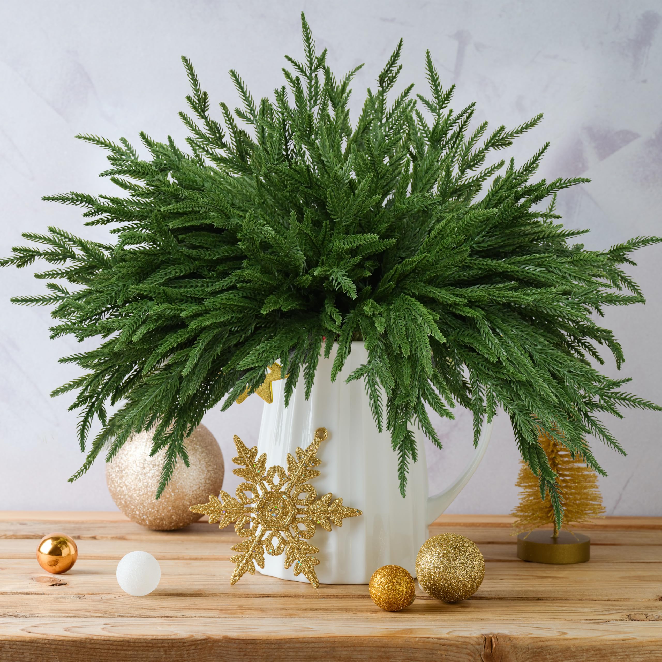 Norfolk-Kiefernzweige für Weihnachten, 81,3 cm, künstliche Weihnachtsstiele, künstliche Grünpflanzen, Zweige für Vasen, DIY-Girlande, Weihnachten, Innen- und Außenbereich, Heimdekoration (16)