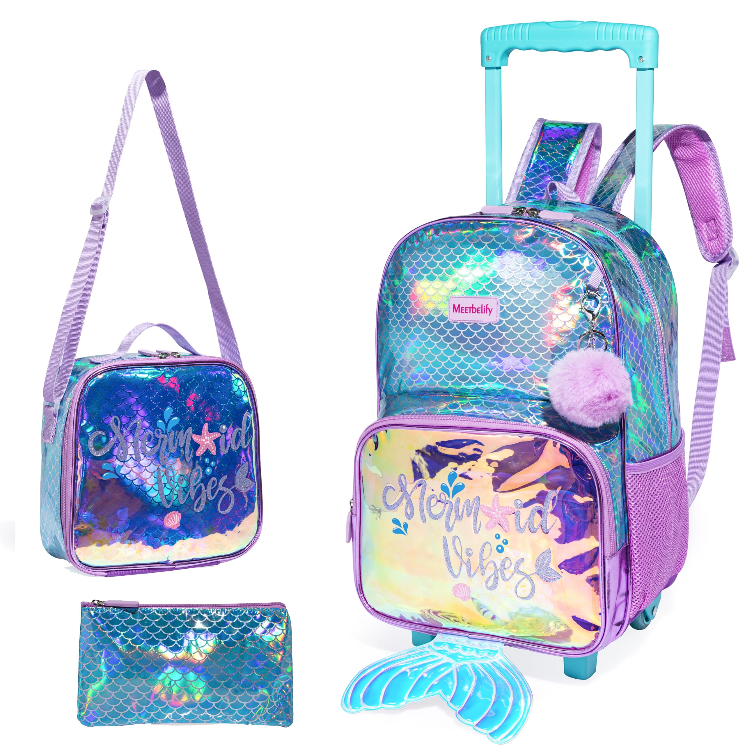 HTgroce Mochila Escolar Sirena Con Ruedas Mochilas Educación Preescolar Primaria Curso para Niña 6 años
