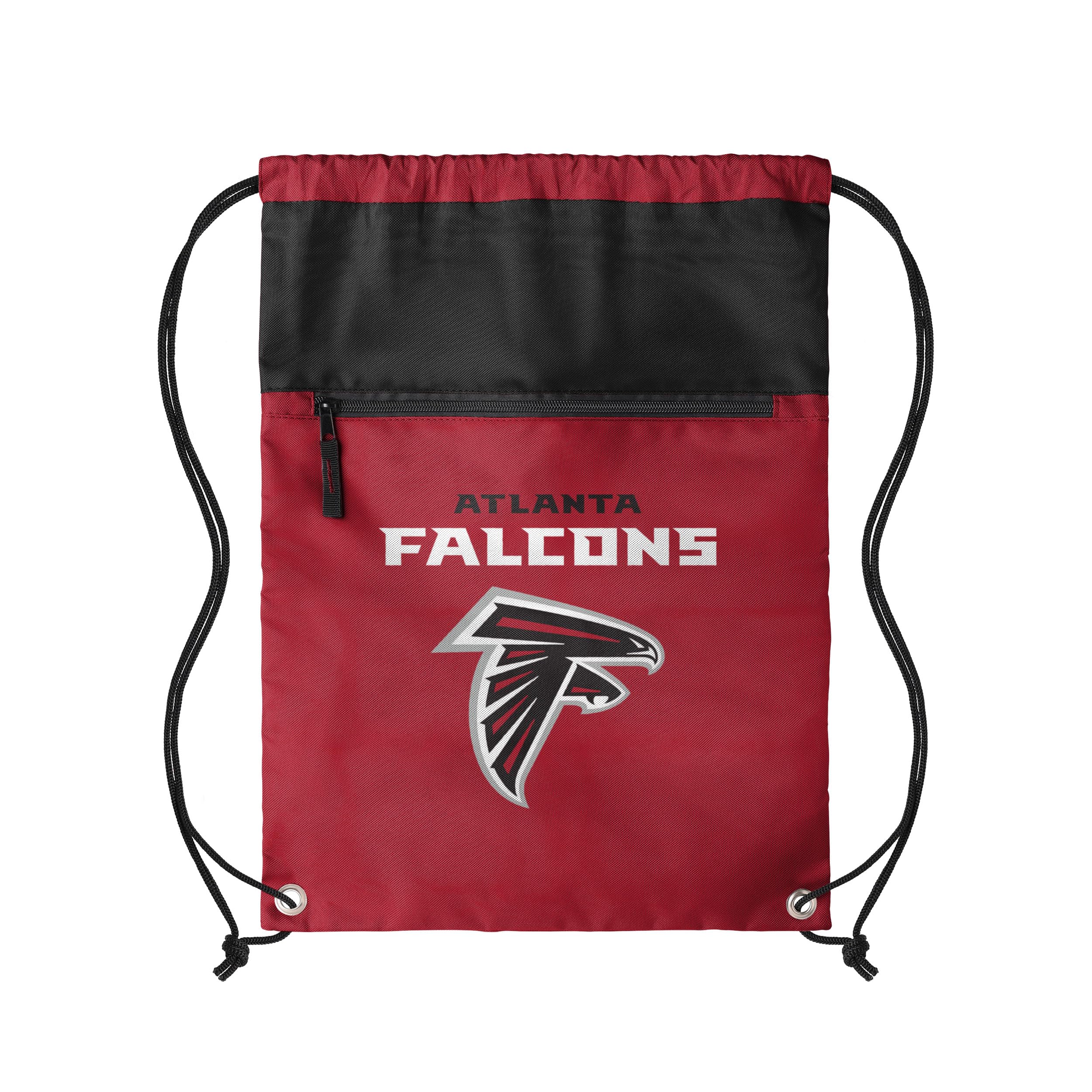 FOCO NFL Officially Licensed Unisex Team Color Football Primary Logo Wordmark Drawstring Backpack With Zippered Pocket, Atlanta Falcons, One Size, Daypack Backpacks