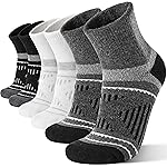 EBMORE Merino Wool Ankle Hiking Socks Compression Warm Winter Thermal Thick Cushion Running Moisture Wicking Quarter Socks Gifts Stocking Stuffers for Men Women 6 Pairs(Black & White,L)