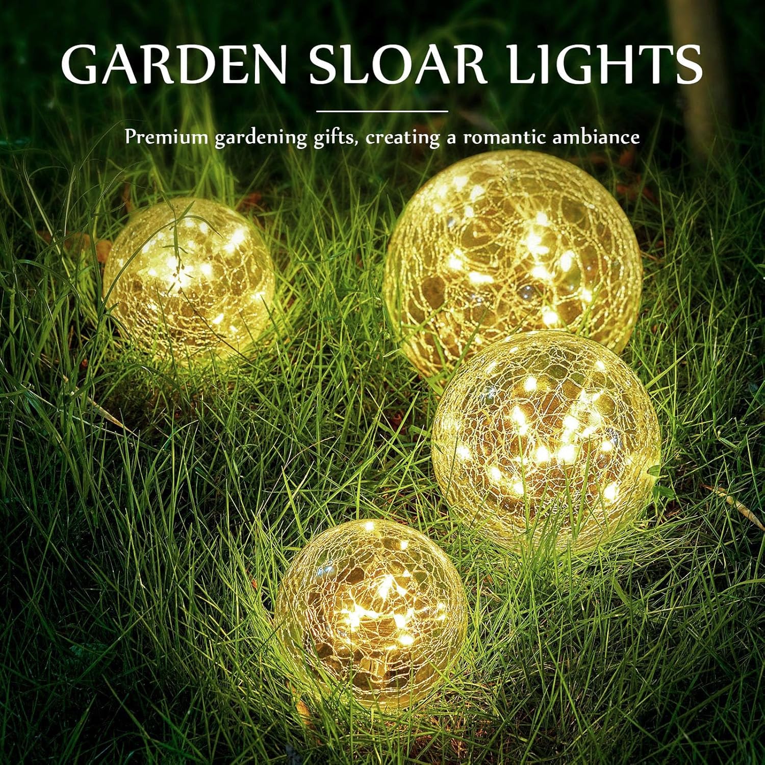 Honoson 6 Inch Solar Globe Lights Outdoor - Waterproof Cracked Glass Balls for Lawn Patio Yard Backyard Decorations, Warm White Solar LED Lights with Easy Installation,Durable Design (4 Pcs)