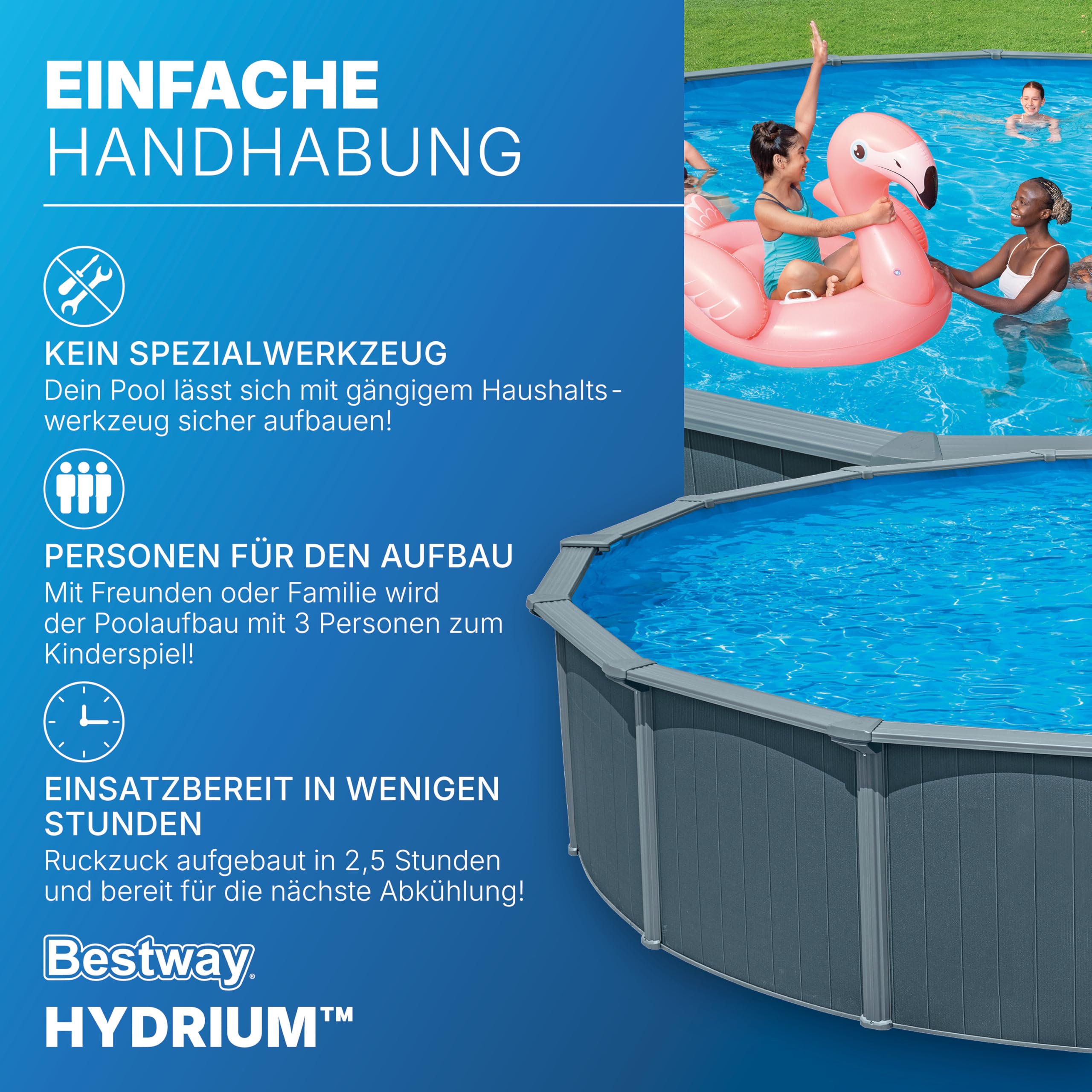 Bestway Hydrium Stahlwandpool Komplett-Set rund 732 x 132 cm Holz-Optik Grau XXL Gartenpool mit Sandfilteranlage
