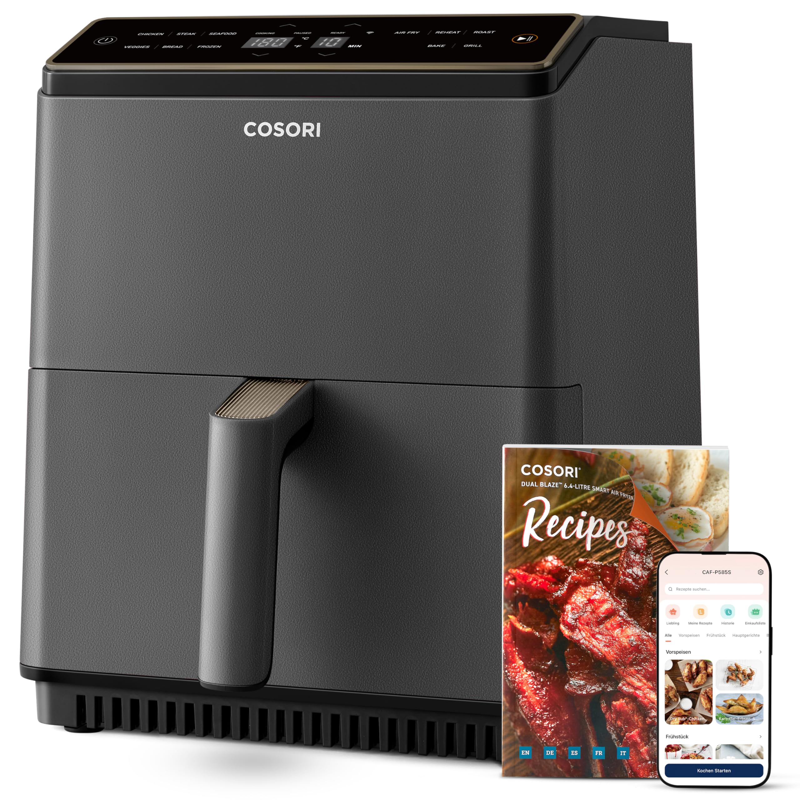 COSORI Dual Blaze Airfryer – Smart friggitrice ad aria calda con Wi-Fi, 6,4 l, XXL Air Fryer – 11 in 1: cuocere, grigliare, pane, pollo – 80+ ricette – lavabile in lavastoviglie