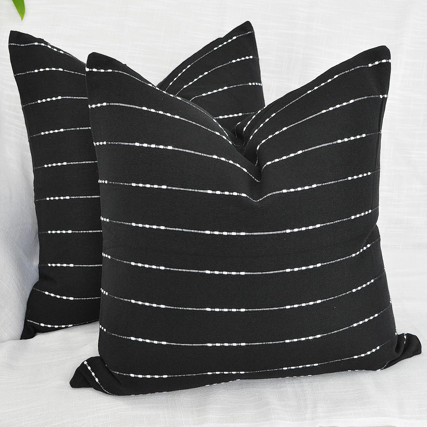 Black Pillow Covers 20x20 Cotton Woven Stripes Pattern Contemporary Luxury Cushion Covers Minimalist Throw Pillow Cases for Living Room Sofa, Couch, Bed, Set of 2