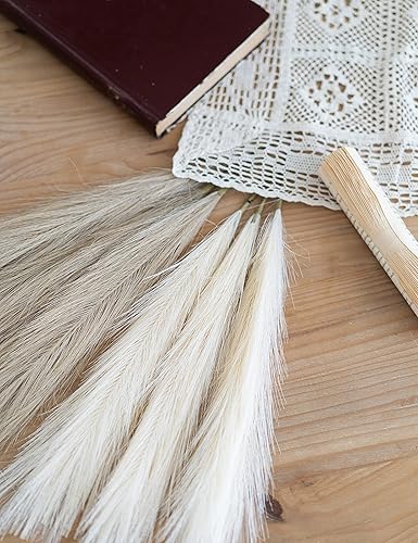 Miniatura 6 de ChagoArt -Decoración de hierba de las pampas alta, hierba de las pampas, pequeña de 17 pulgadas, 6 tallos, beige y marrón topo-pompas, floral,