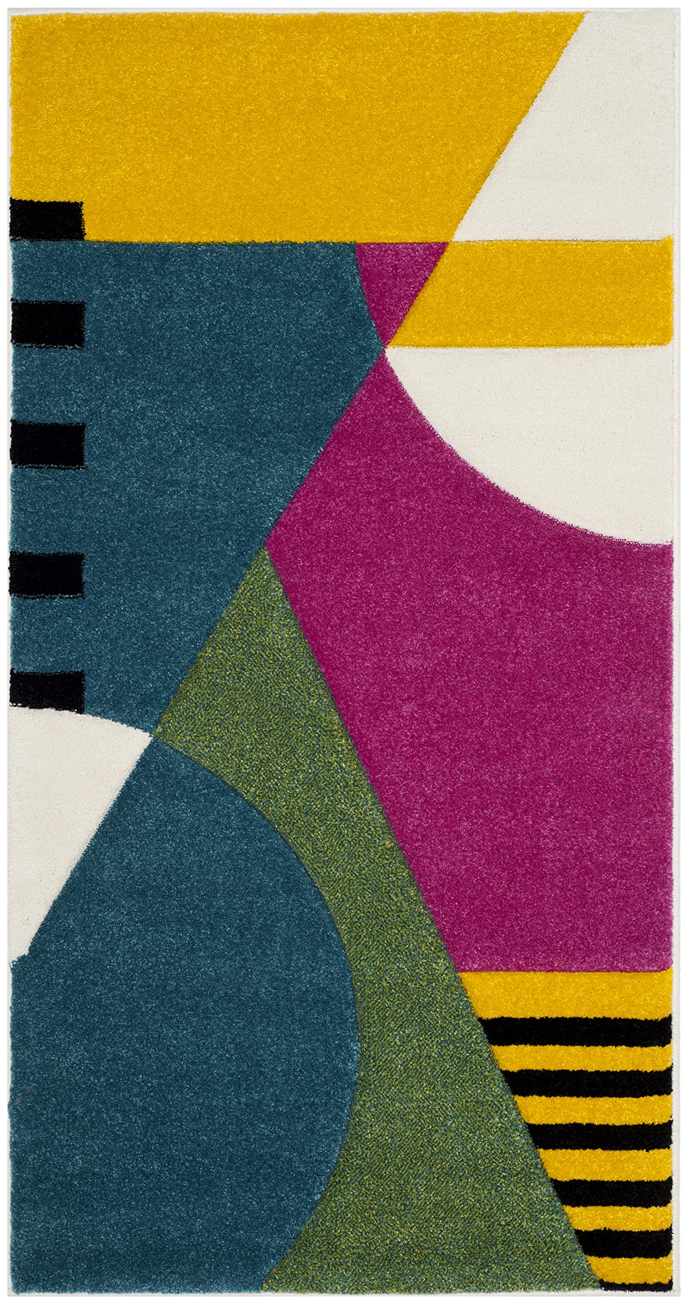 SAFAVIEH Hollywood Collection Accent Rug - 2'3" x 4', Peacock Blue & Fuchsia, Mid-Century Modern Design, Non-Shedding & Easy Care, Ideal for High