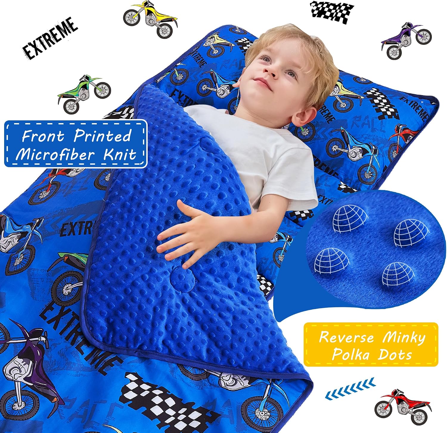 Lasoftan Toddler Nap Mat with Pillow and Blanket, Extra Large Rolled Napping Mats,Slumber Bags for Boys Girls,Kids Sleeping Bag for Daycare, Preschool Travel Camping