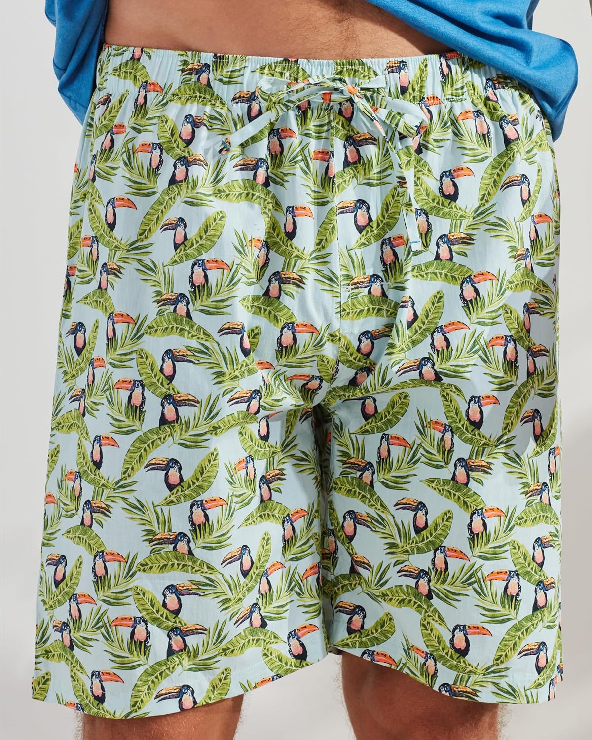 CARIBBEAN JOE Men's Men's Pajama Sleep Set, Toucan Shorts and Blue Crew Neck T-shirt Pajamas, Lightweight Novelty Pjs