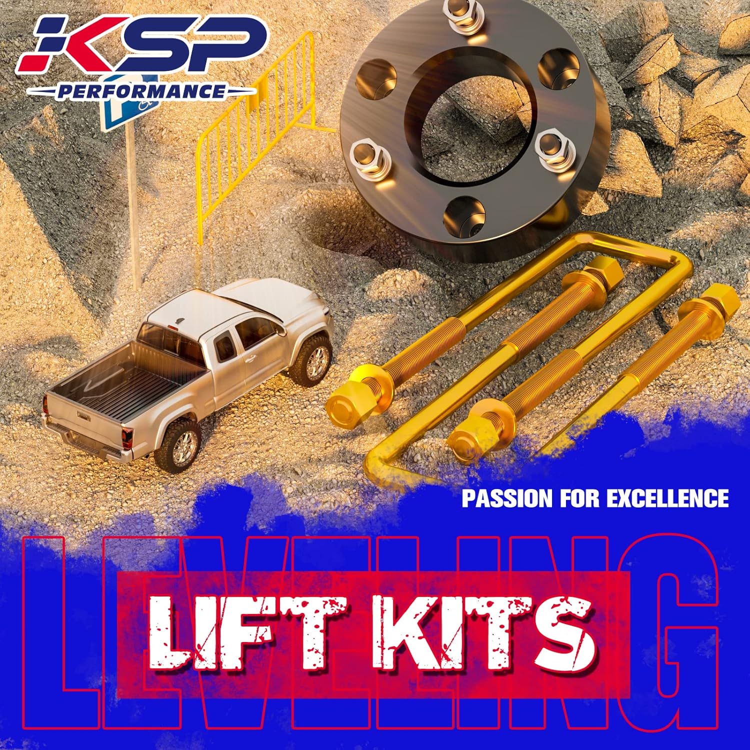 KSP F150 Leveling Lift Kits 3"F+2"R, 3" Front and 2" Rear Full Suspension Leveling Kit for Ford F150 2004-2020 2WD 4WD 2x2 4x4, Whole Set Aluminum Lift Spacer & Lift Block and Steel Extended U Bolts