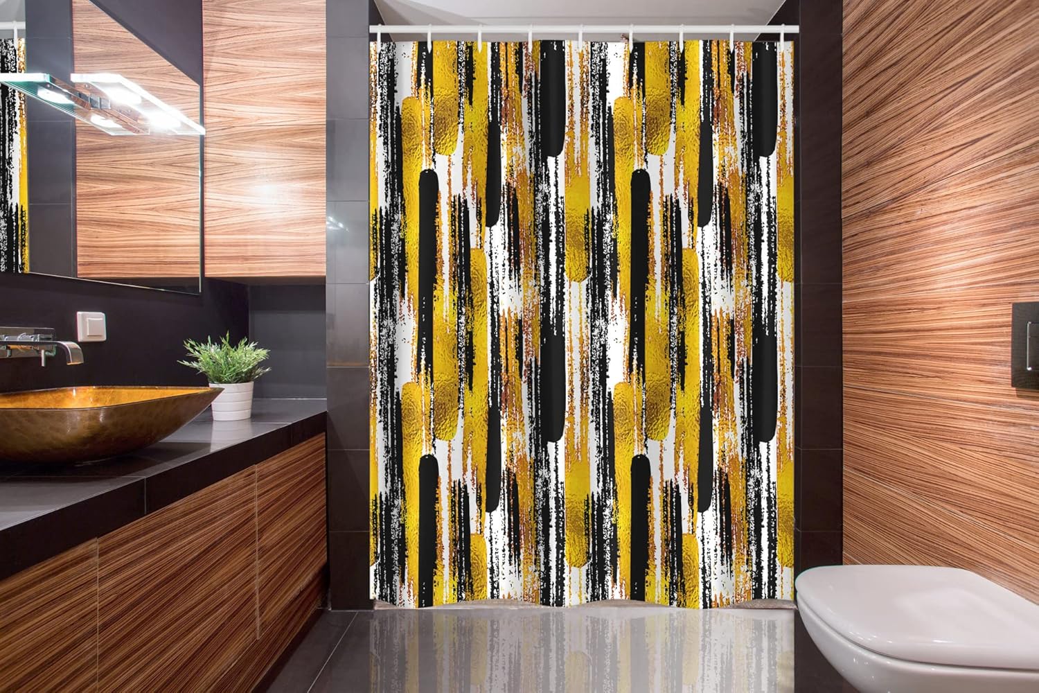 Ambesonne Modern Art Stall Shower Curtain, Watercolored Grunge Brushstroke Expressionist Background Paint Effects, Fabric Bathroom Decor Set with Hooks, 54" W x 78" L, Yellow Black