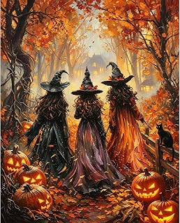 bleihum Halloween Paint by Numbers Kit for Adults, Witch Adult Paint by Number Kits on Canvas, Autumn Acrylic Oil Painting by Numbers for Beginner Wall Decor Gift 16x20inch