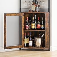 Vista 10 de Amyove Armario de esquina para bar de vinos con estante desmontable para vinos, gabinete industrial para vino con soporte para vidrio, aparador
