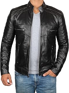 Decrum Leather Jacket Men - Cafe Racer Style Real Lambskin Leather Jackets for Men
