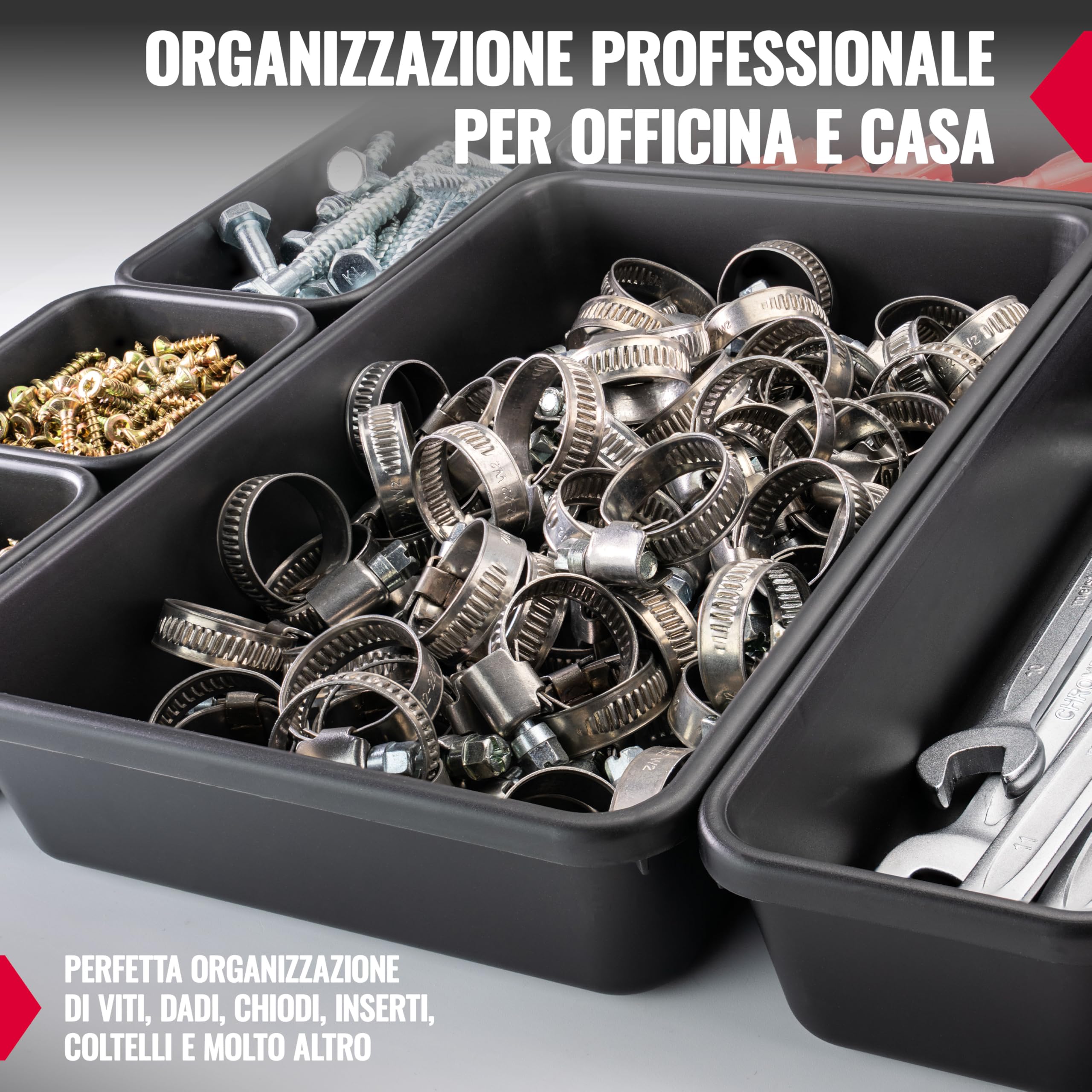 POPPSTAR 69x Organizer per cassetti da officina - ufficio, 5 grandezze diverse, plastica, nero