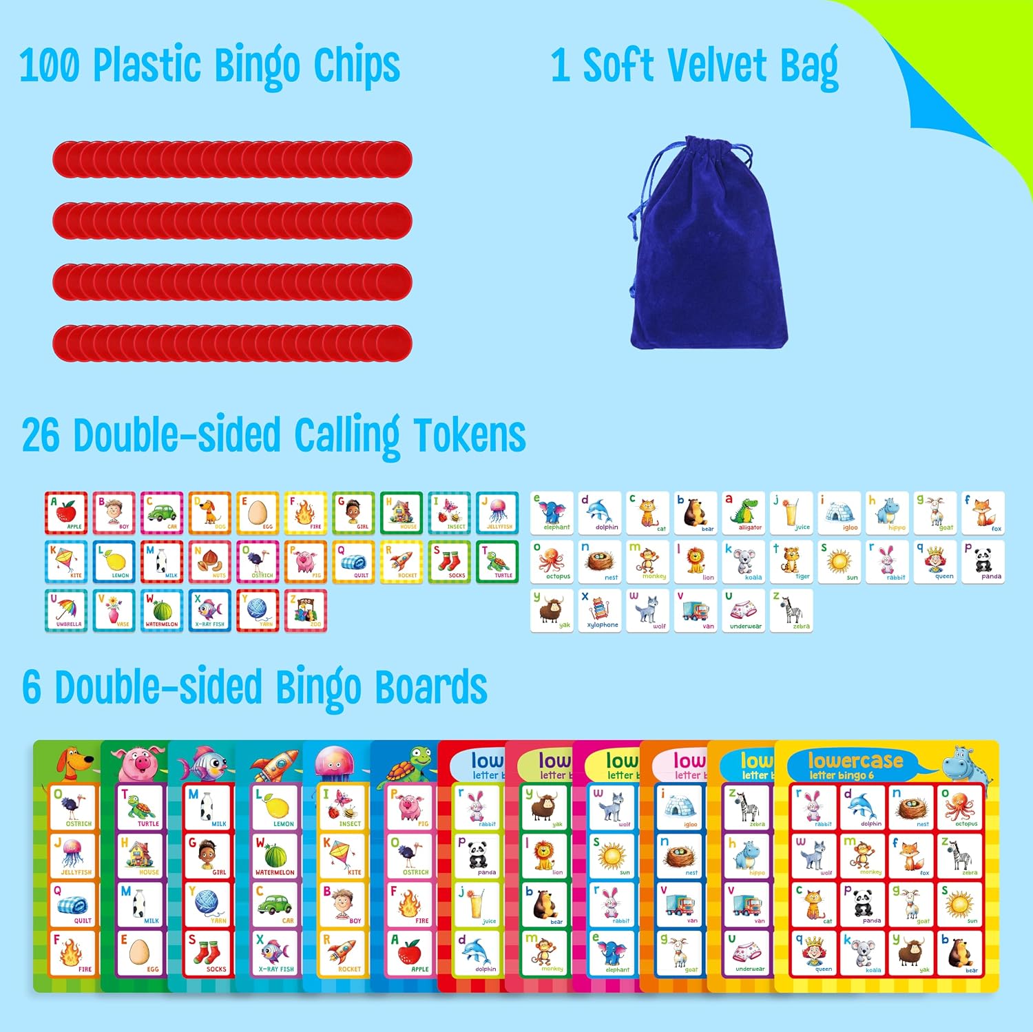 SpriteGru Alphabet Bingo Game, Uppercase/Lowercase/First Words Bingo Educational ABC Letter Learning Board Game for Kindergarten and Preschool Kids Aged 4+, Perfect for Classroom & At Home image 2