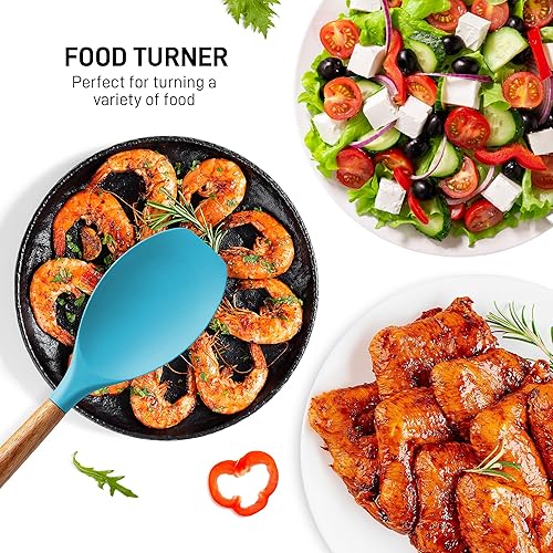 Miniatura 6 de Zulay Kitchen - Juego de utensilios de cocina de silicona con mango de madera de acacia auténtica, juego de utensilios de cocina de silicona