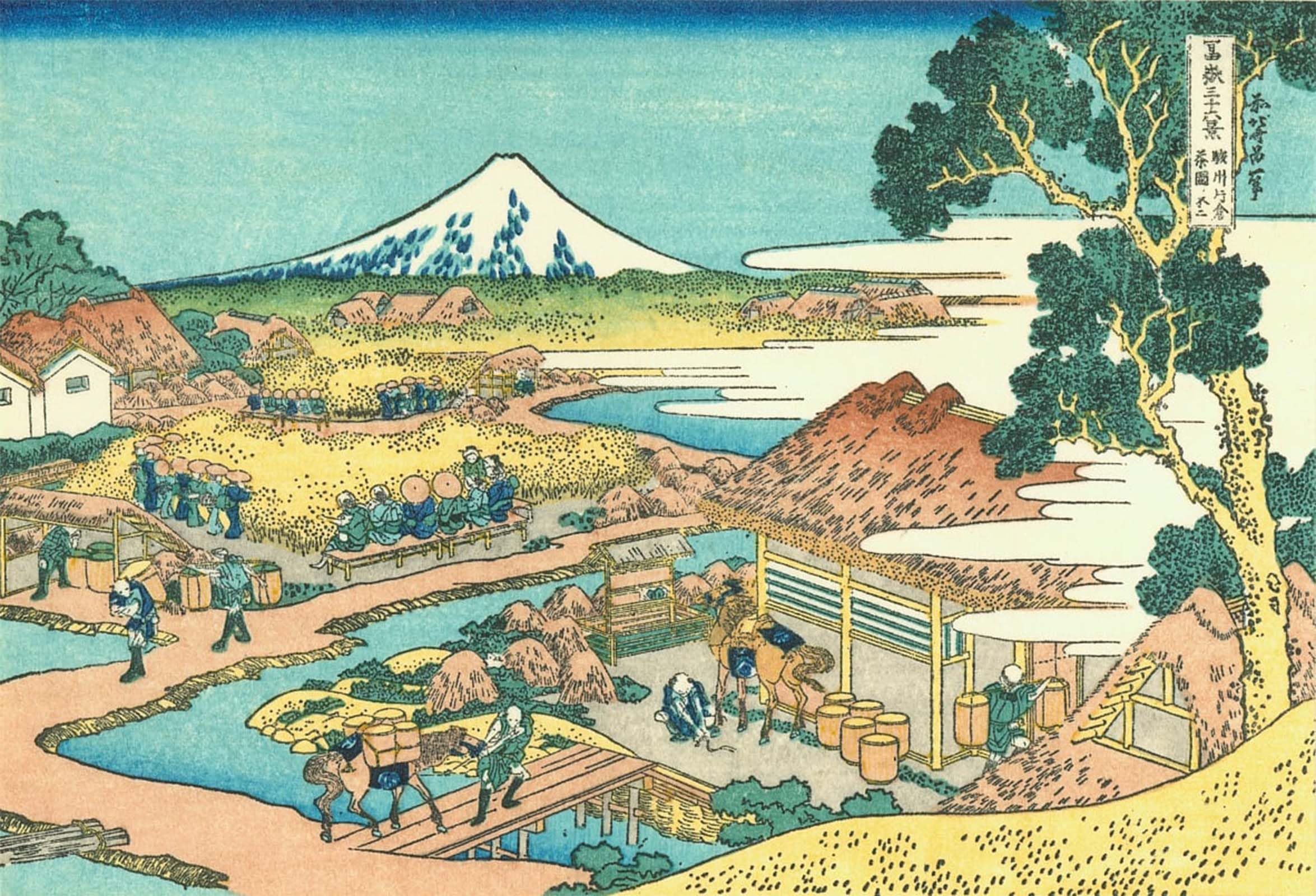 POSTERIIk Vintage Art Print Images Pictures Print the Fuji Seen From the Tea Plantation At Katakura in Province Suruga by Katsushika Hokusai Modern Colour Posters for Office Home Decor 60x90cm