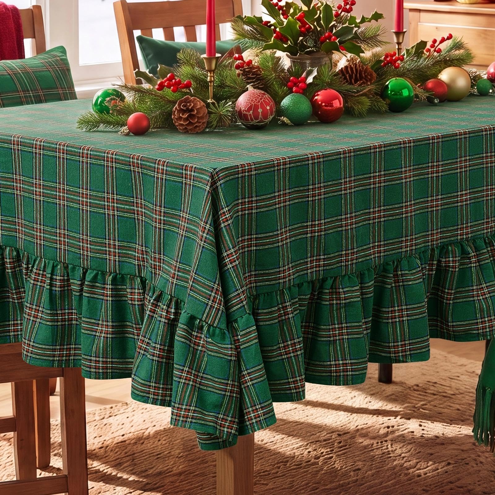 Orange Gingham Tablecloth - Ruffled Rectangle -28
