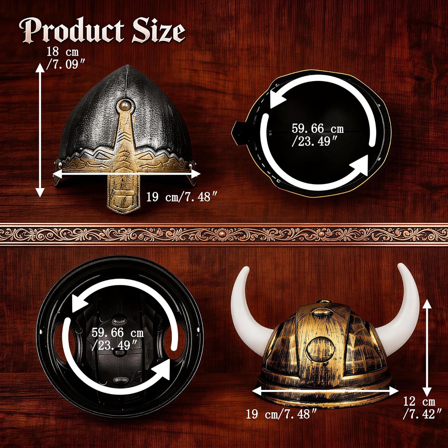 3 Pack Medieval Hat ，Viking Helmet with Horns，Nasal Helmet，Norse Warrior or Crusader LARP and Cosplay Costume for Kids