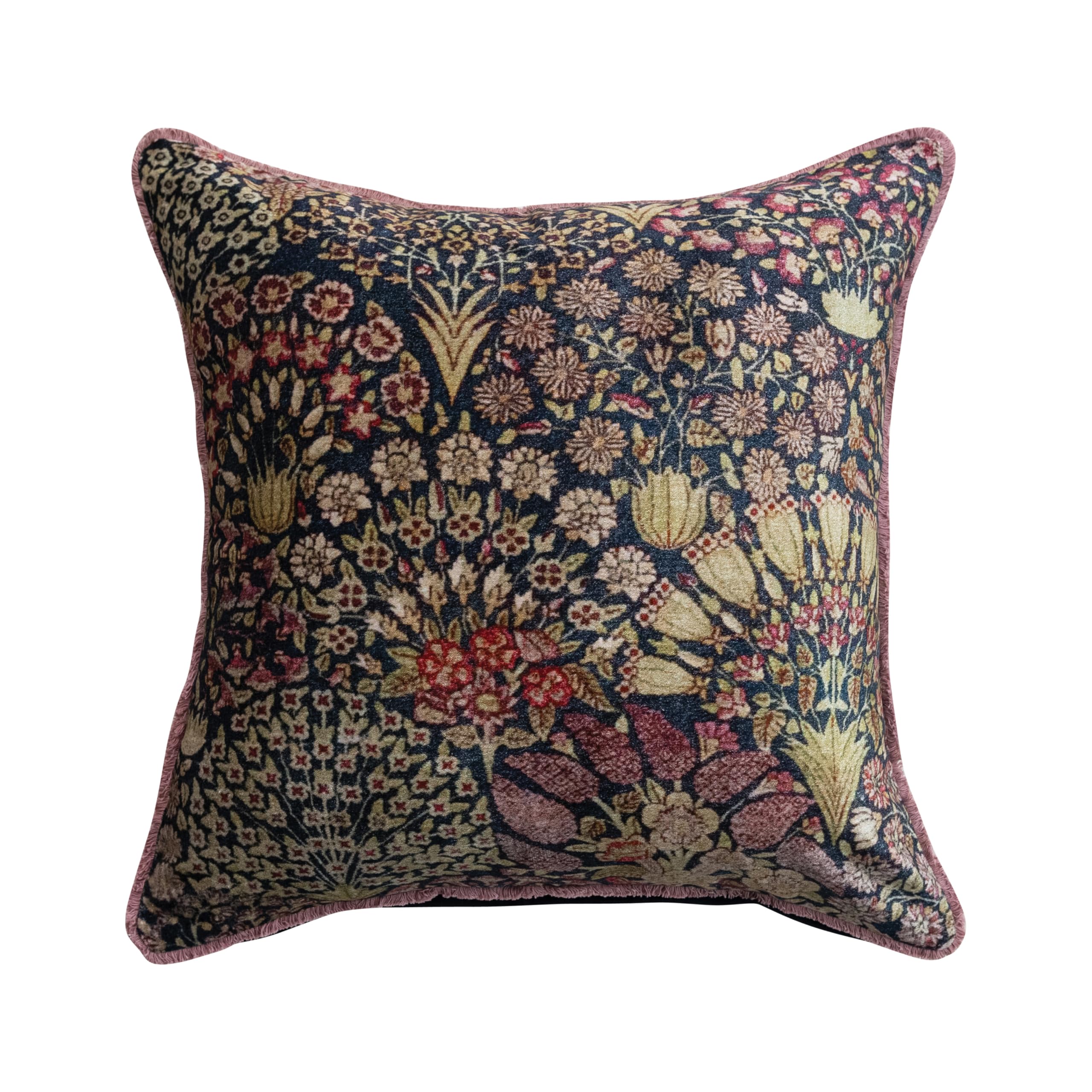 Creative Co-Op, Multicolor Botanical Print Eyelash Fringe Cotton Velvet Square Pillow, Finish