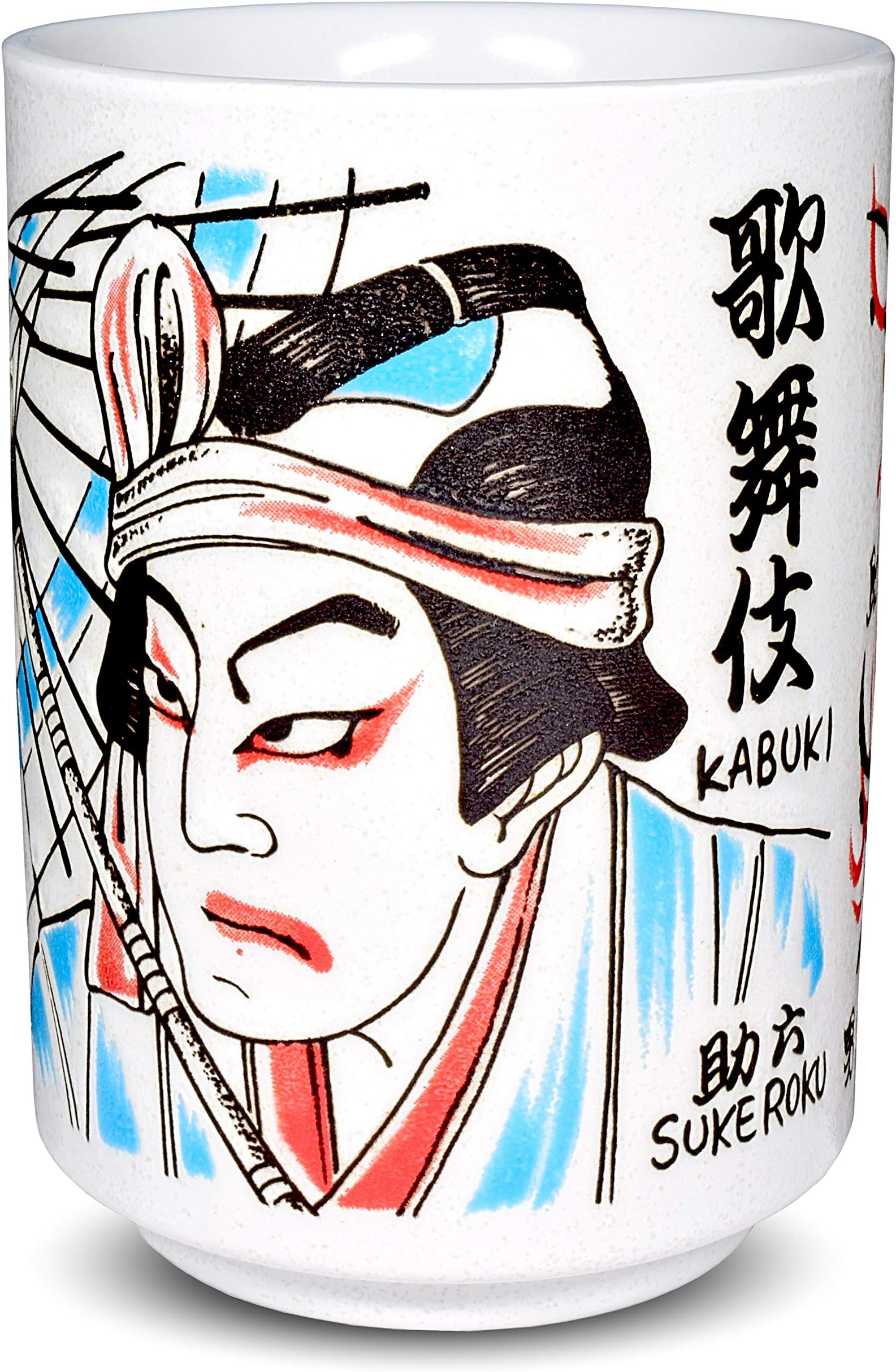 Mino Ware Japanese Yunomi Sushi Tea Cup, Kabuki Sukeroku Print