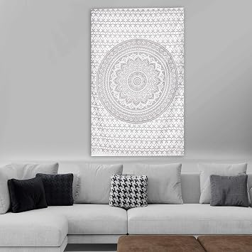 ANJANIYA Ombre Wall Hanging Bohemian Tapestry, Metallic Wall Art Bedspread, Psychedelic Hippie Mandala Dorm Decor for Hanging, Bedding, Beach Coverlet Curtain, Silver, 30"X40"