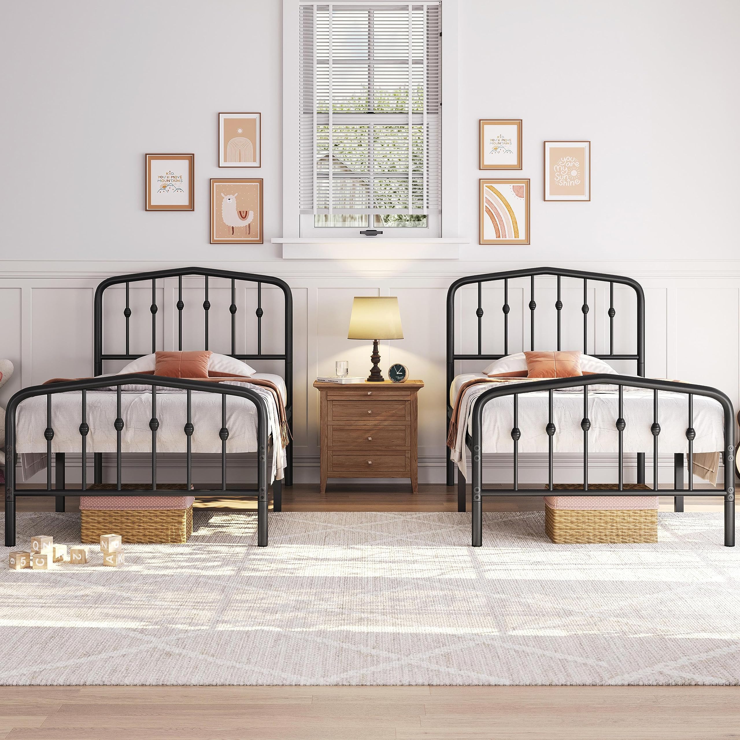 Amazon.com: Yaheetech 2pcs Twin Bed Frames Metal Platform Bed with